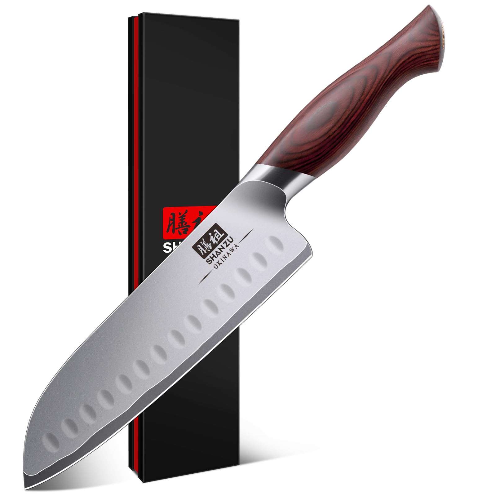 7 In Chef Knife,SHAN ZU 10Cr15Mov High Carbon Stainless Steel Santoku Knife
