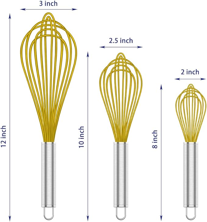 OYV Yellow Silicone Whisk Set of 3, 8/10/12 Inch, Non-Scratch
