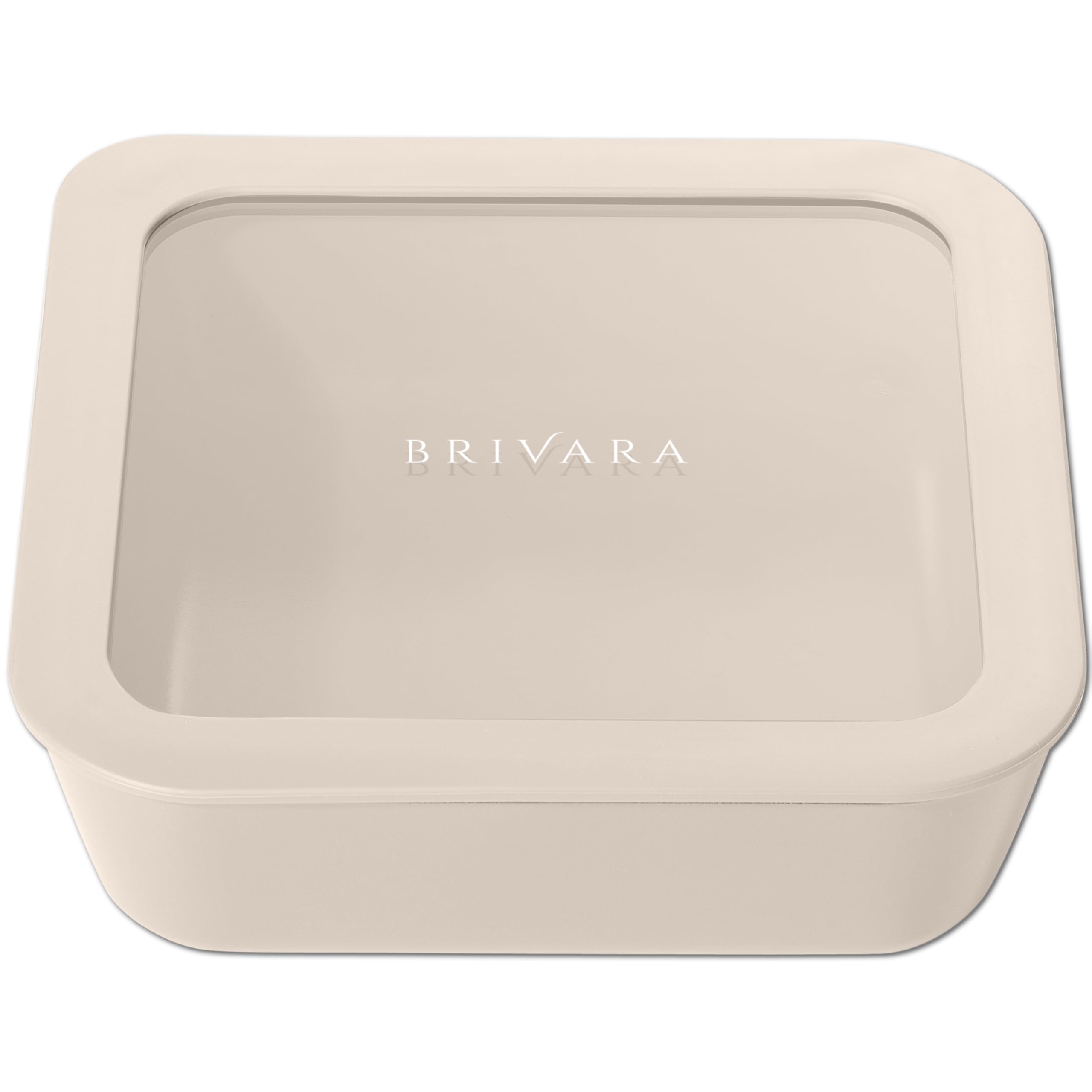 BRIVARA HOME Glass Food Storage Container with Lid, 5-Cup Medium Square | Microwave-Safe Airtight Lid, Oven-Safe Ceramic-Coated Glass | Zero Plastic, No PFAS/PFOA/BPA, Reusable [Crema]