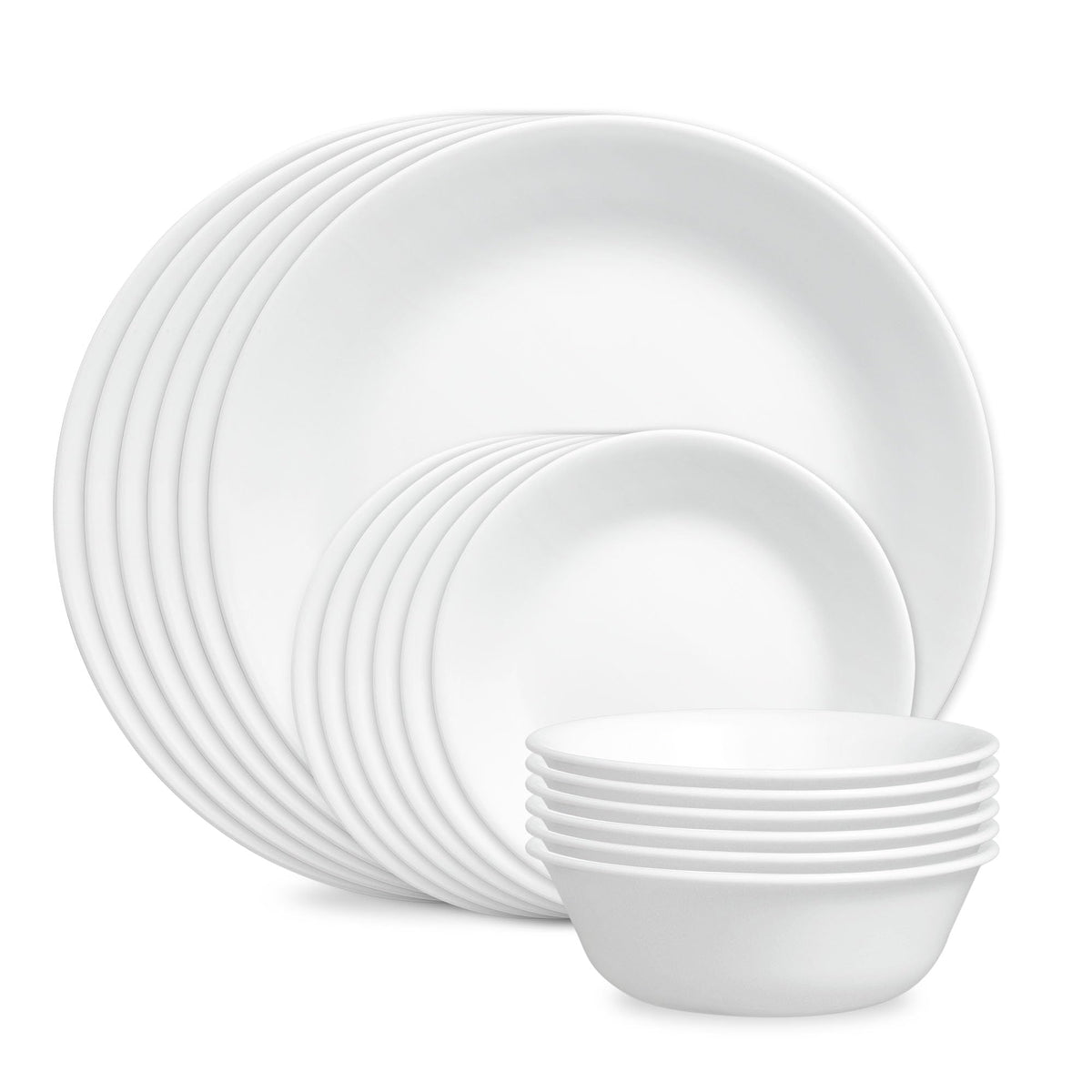 Corelle Vitrelle 18-Piece Service for 6 Dinnerware Set Triple Layer Glass and Chip Resistant, Lightweight Round Plates and Bowls Set, City Block