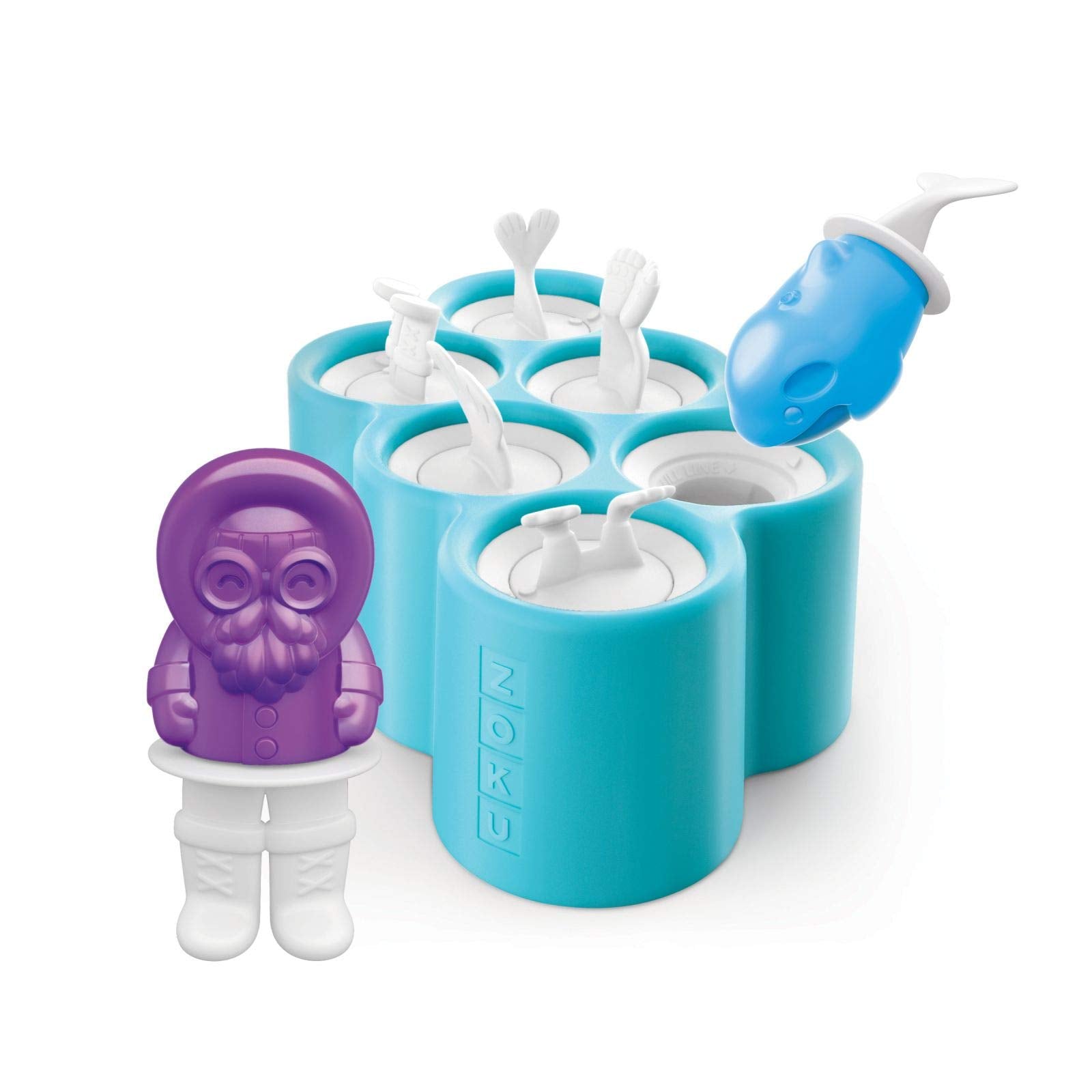 Zoku Polar Pop Molds, 5 Different Explorer Friends and Polar Explorer-Shaped Popsicle Molds in One Tray, Easy-Release, BPA-Free
