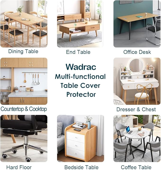 Wadrac Clear Table Protector Plastic Table Cloths PVC Night Stand Table Cover Mat Leaf Office Desk Mat Shelf Surface Protection Crystal Children Painting Cover Pad Transprent Rectangular 40x79 inch