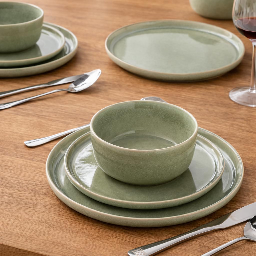 AmorArc Stoneware Dinnerware Sets for 4, 12Pcs Plates and Bowls Sets Dishes
