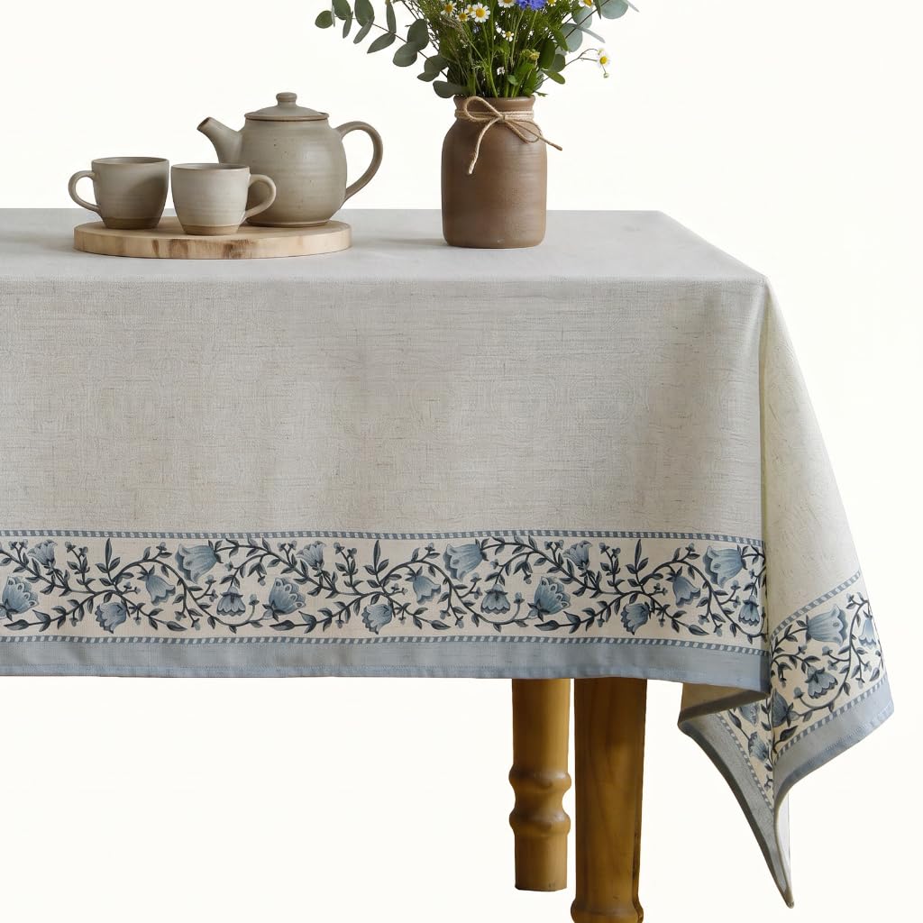 ISAENNE Designer Linen Square Large Tablecloth,67"x67"-Serenity G