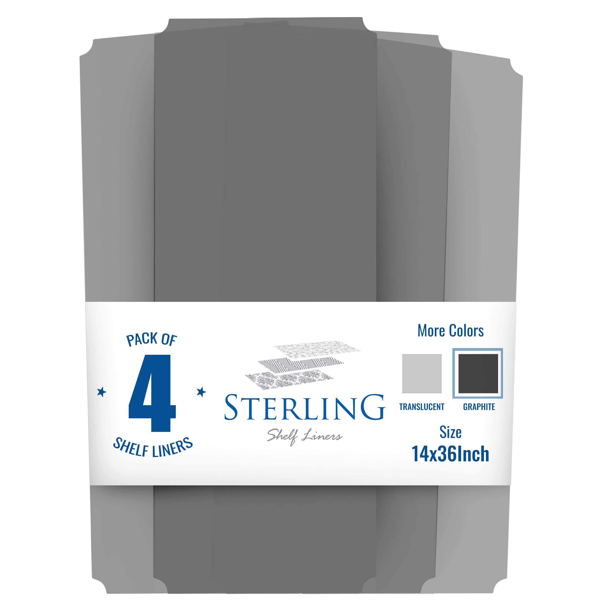 Shelf Liners for Wire Shelf System - Set of 4 in Graphite - 14 x 36 inch - Plastic Wire Shelving Shelf Mats