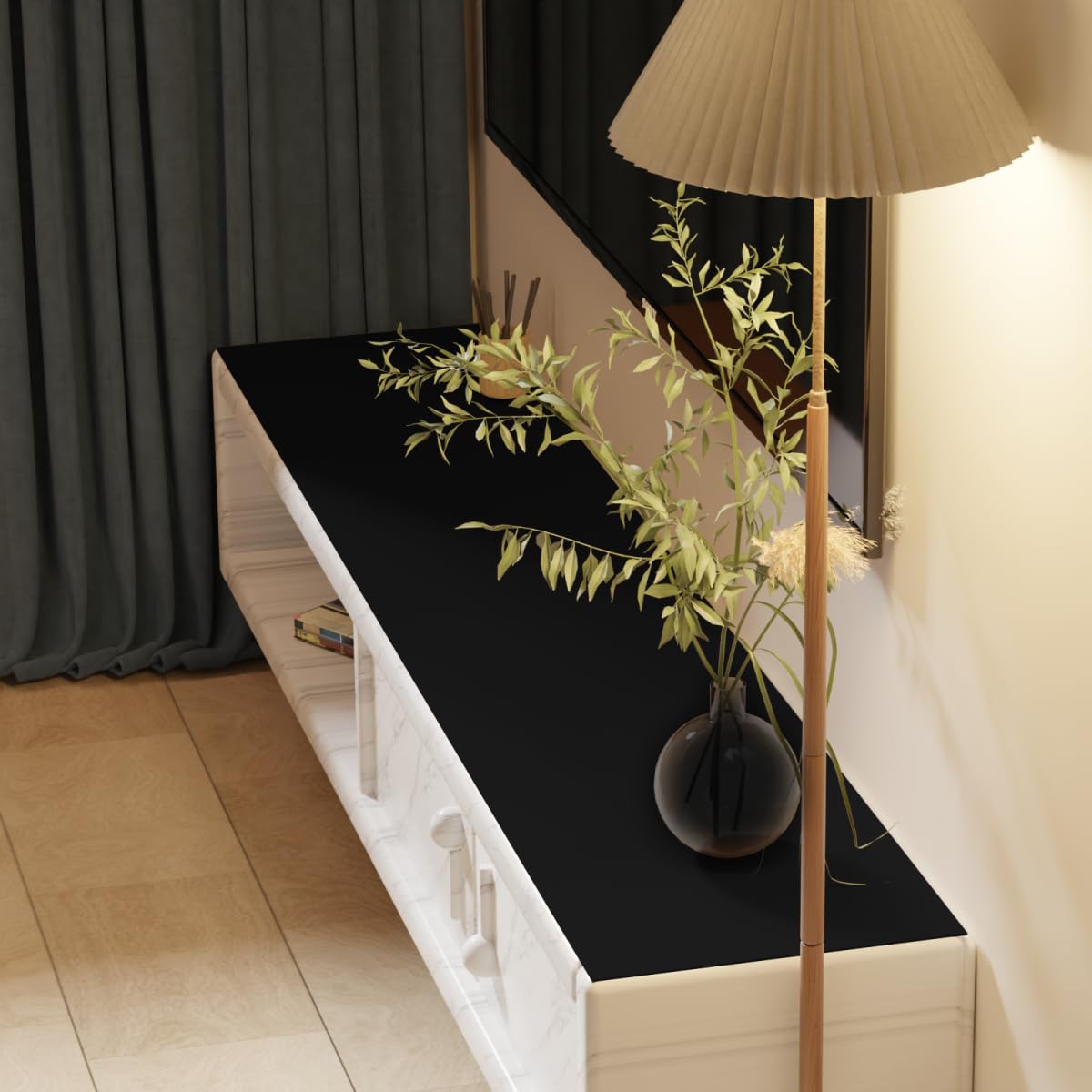 Zinkooat Leather Dresser Cover,1.8mm Thick,14x96 Inch,Dresser Protector Top,Dresser Top Protector,Dresser Cover Top,Dresser Top Cover,Dresser Cover Top for Bedroom.(Black+Black,14x96)