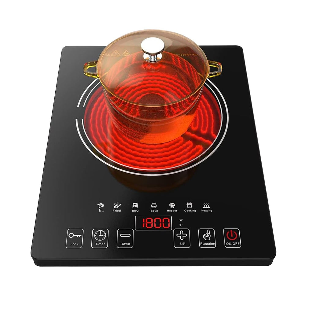 Electric Cooktop Portable Stove Single Burner 1800W Hot Plate Timer