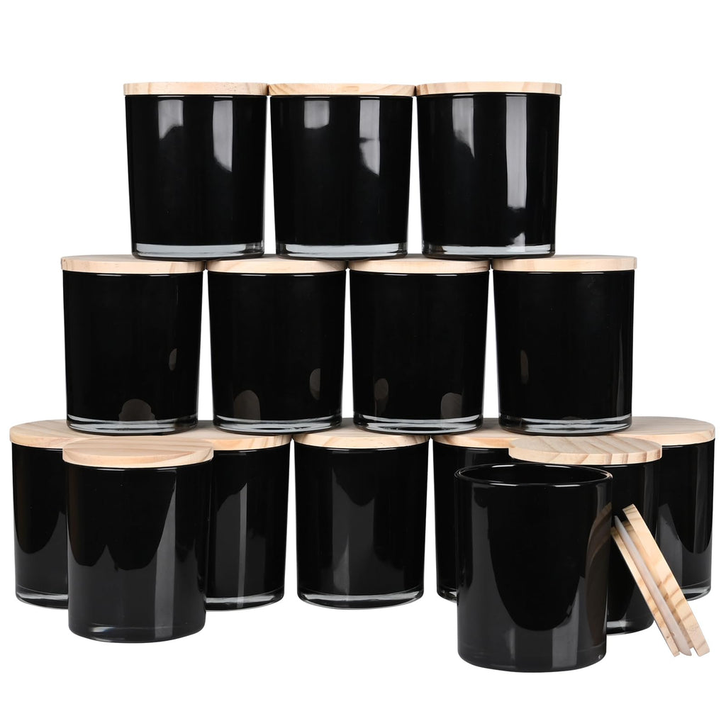 SHOWIN 10 OZ Thick Candle Jars for Making Candles 15 Pcs, Empty Jars with Wood Lids for Candle Making, Sample Container, Frosted Grey