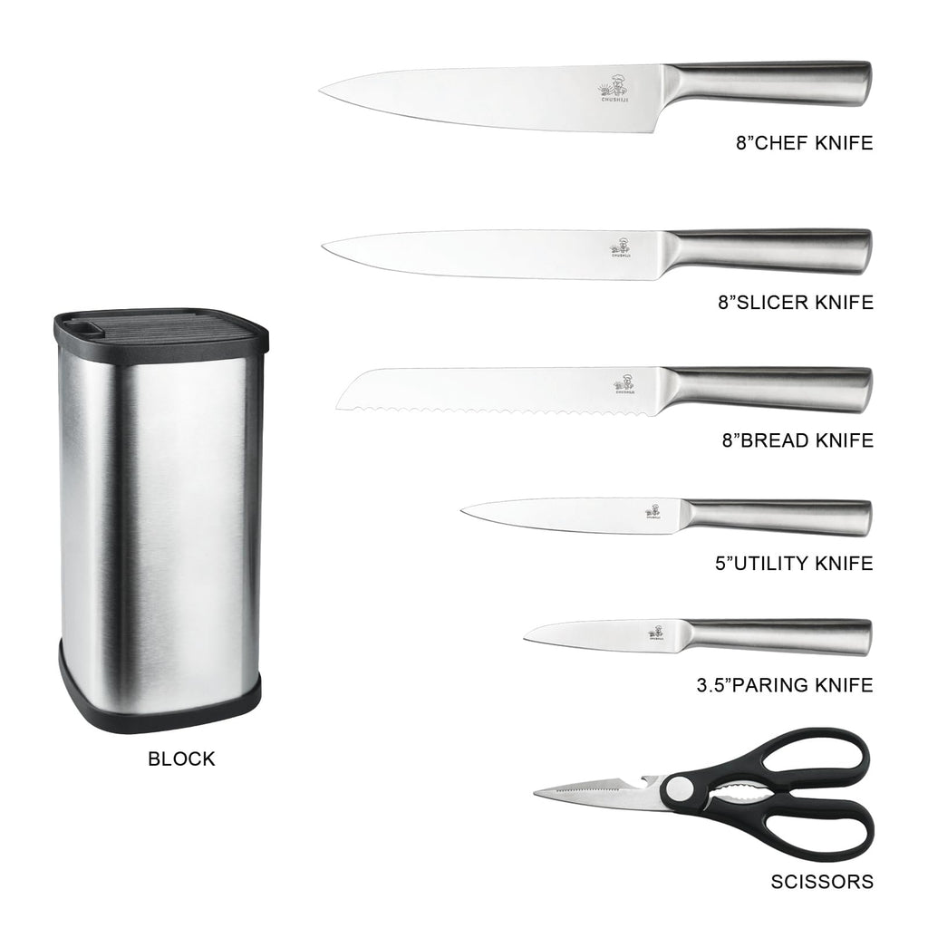 CHUSHIJI 6-Piece Small Stainless Steel Knife Set with Block, High Carbon Steel, Dishwasher Safe Gift