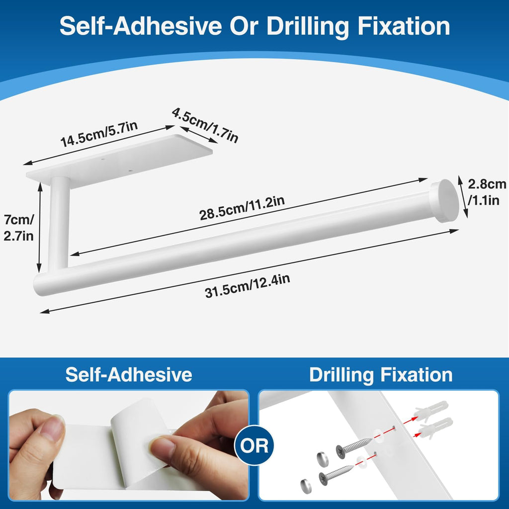 Paper Towel Holder,Self-Adhesive or Drilling， White, 1 Pack
