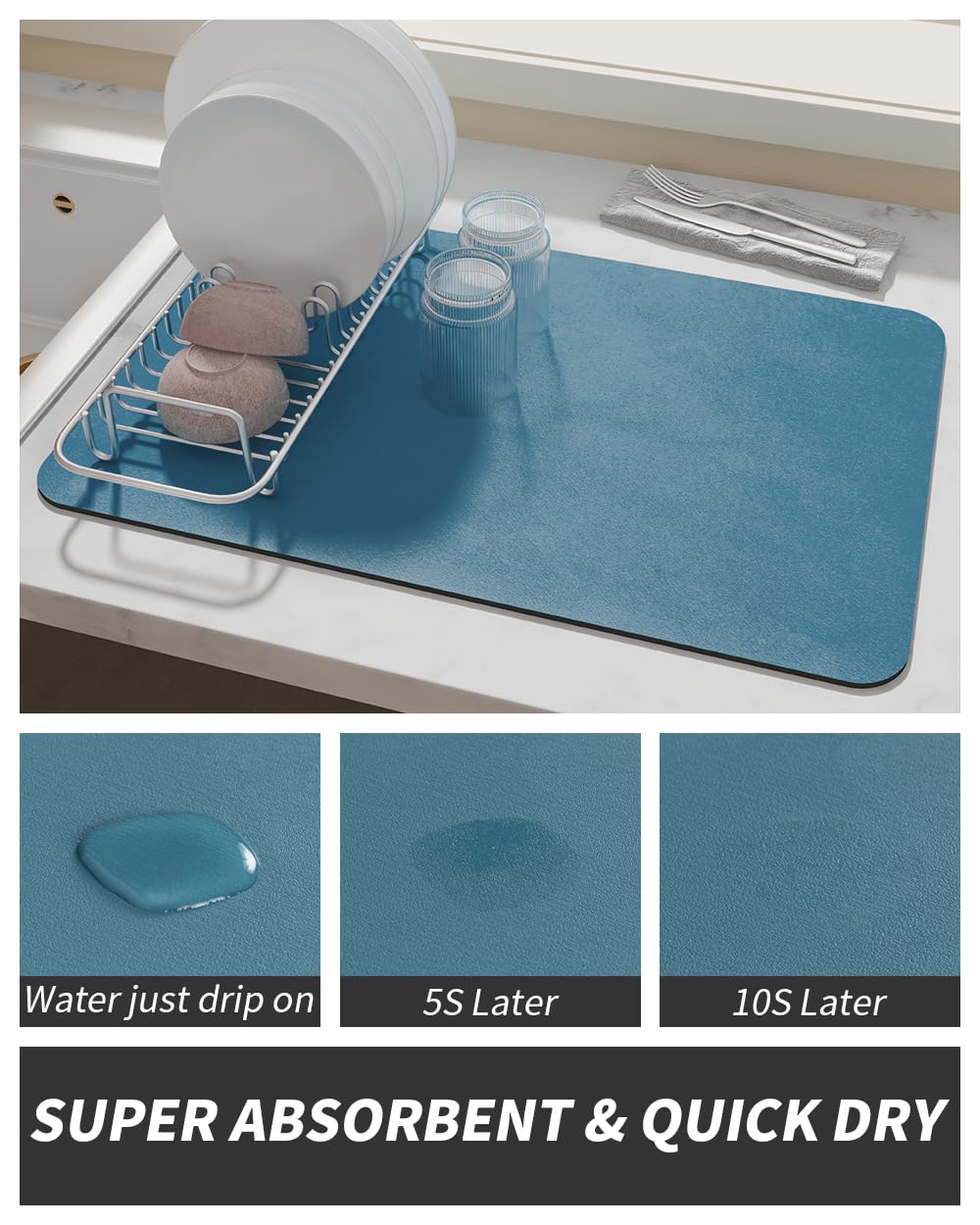 AMOAMI-Coffee Mat Hide Stain Rubber Backed Absorbent Dish Drying Mat for Kitchen Counter-Coffee Bar Accessories Fit Under Maker Machine Pot Espresso Machine Dish Rack