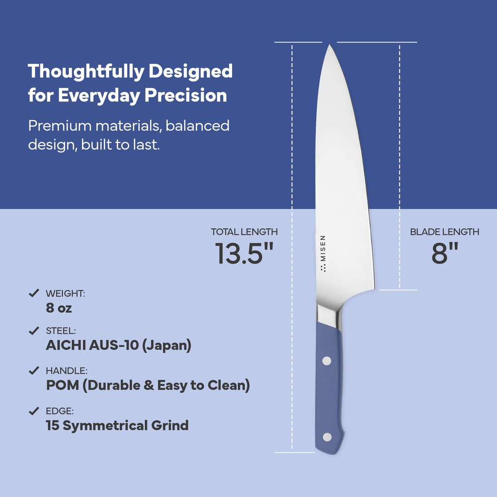 Misen 8 Inch Chef Knife, AUS-10 Japanese Stainless Steel - Blue