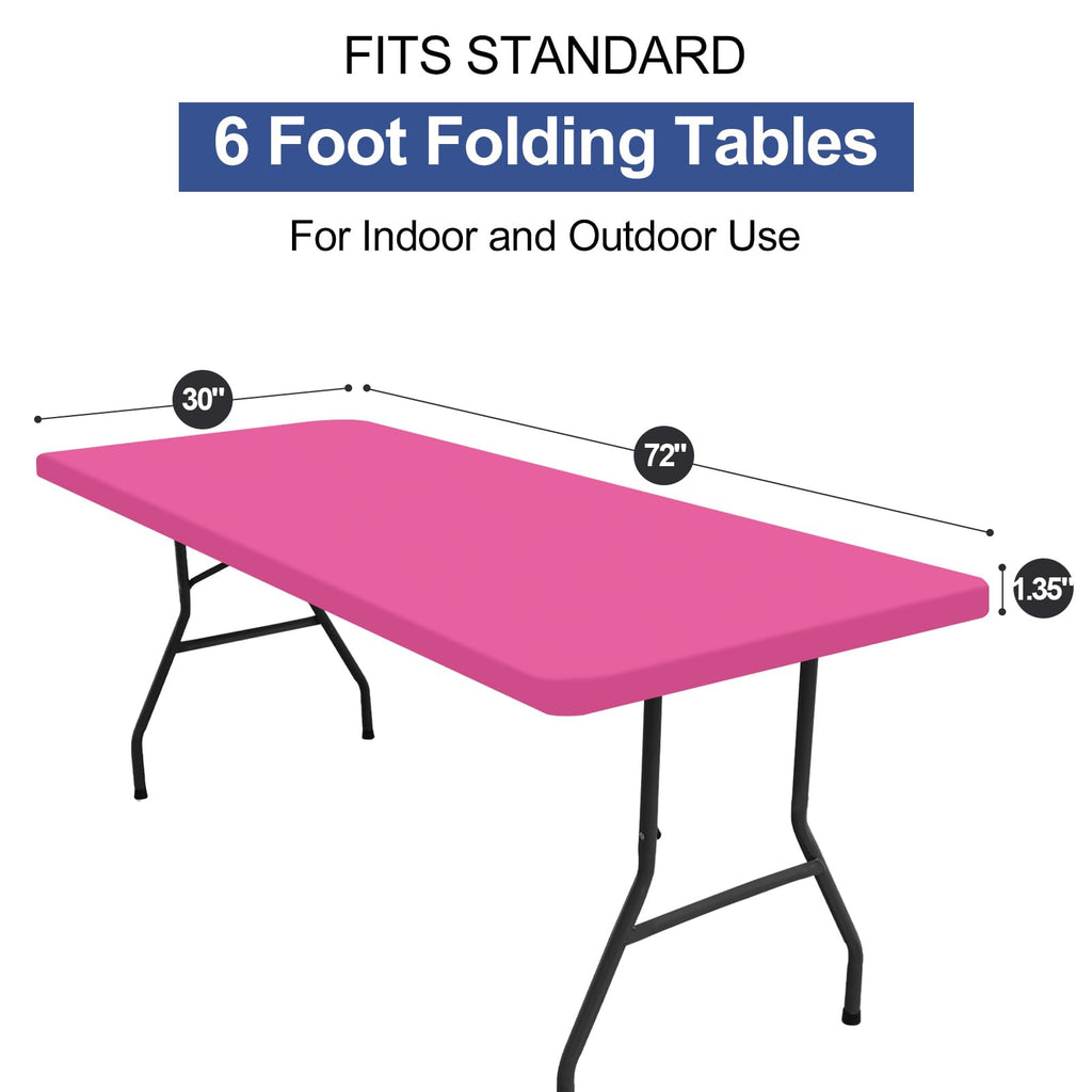 homing Rectangle Table Cloth Cover, Water-Resistant Polyester Elastic Fitted Tablecloth, Fits for 6 Foot Folding Tables, Washable Table Protector for Picnic, Camping, Outdoor (Rose Pink, 30" x 72")