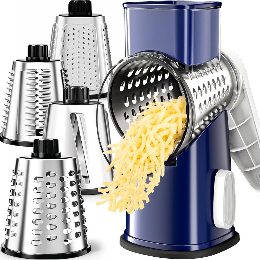 VEKAYA Rotary Cheese Grater Hand Crank, Large Drum Cheese Shredder (red)