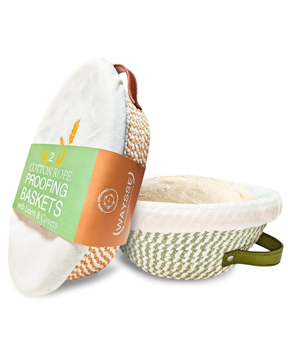 Waysse Banneton Bread Proofing Basket Set,Cotton Rope Sourdough Banneton Basket Oval Round, 10 inch Sourdough Bread Baking Supplies with 4 Liners, Handmade Proofing Bowls for Artisan Bakers Starter