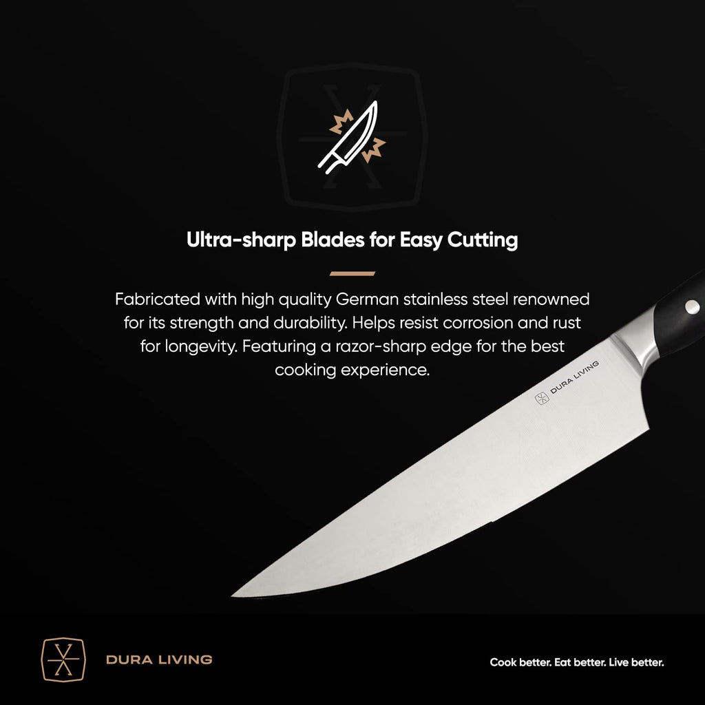 DURA LIVING 3.5-Inch Paring Knife – Ultra-Sharp German High Carbon Stainless Steel, Full Tang, Ergonomic Handle, Multipurpose Kitchen Knife for Chopping, Slicing, and Dicing, Black