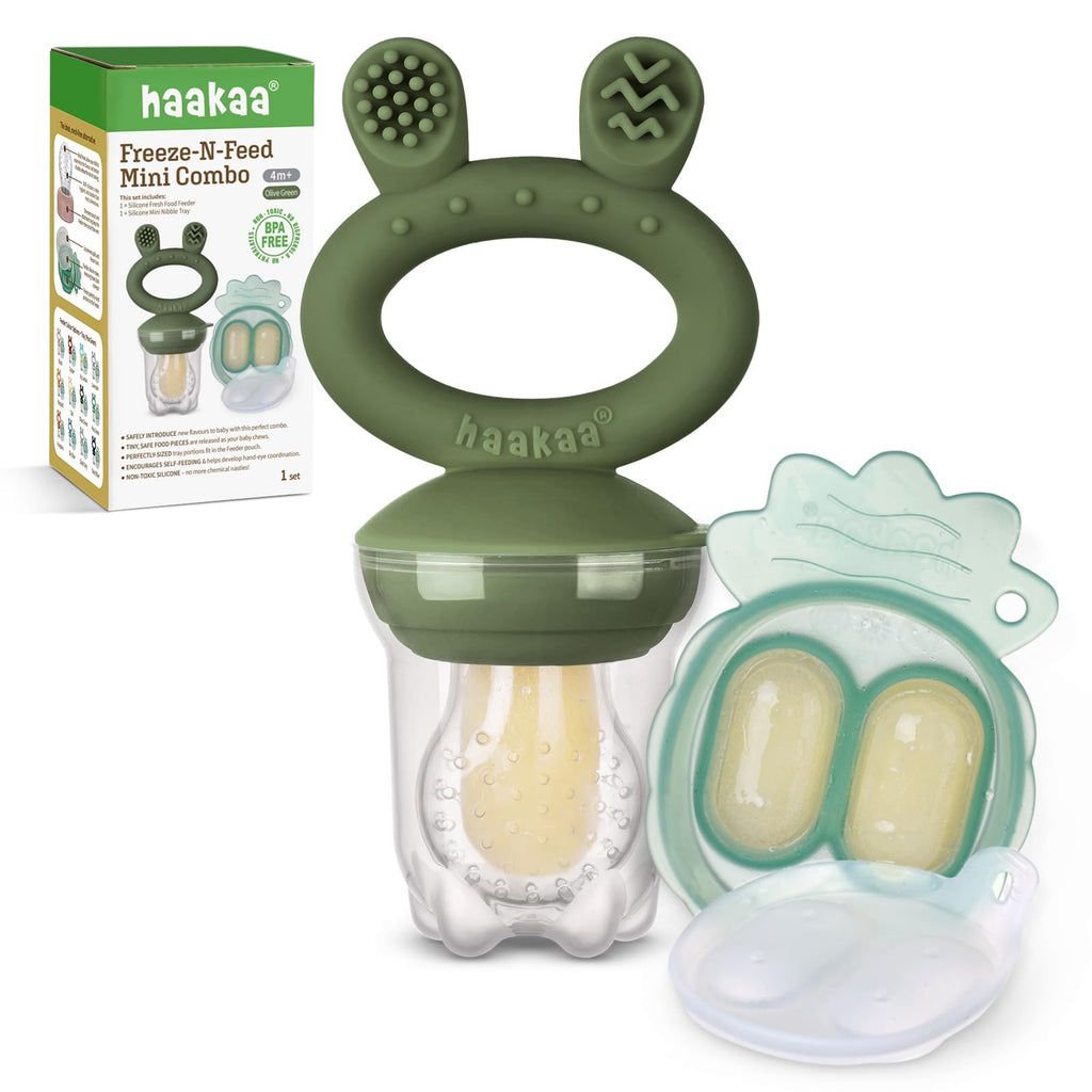Haakaa Baby Fruit Food Feeder & Mini Freezer Nibble Tray Combo, Breastmilk Popsicle Molds for Baby Cooling Relief, BPA Free Silicone Feeder for Safe Infant Self Feeding, 4 Month+ (Lavender)