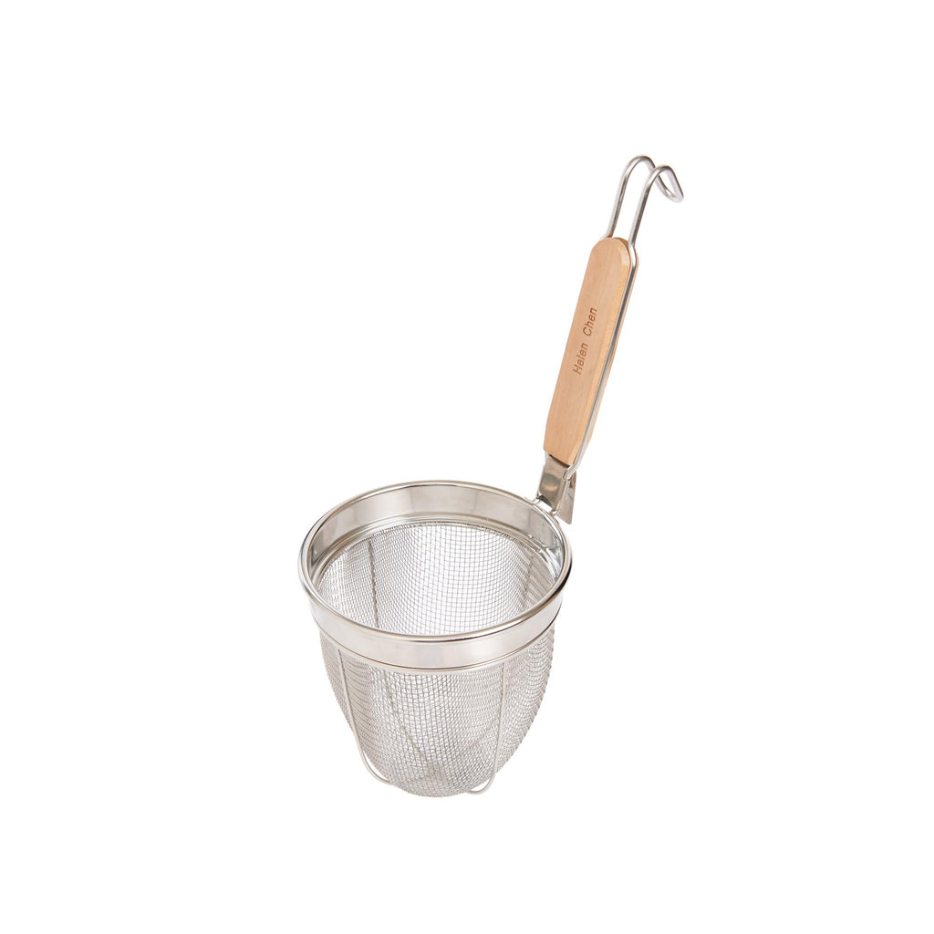 Helen's Asian Kitchen Deep Spider Strainer, 6-Inch Stainless Steel Mesh Basket With Bamboo Handle, For Noodles, Dumplings, Wontons, Deep Frying, And Draining Tasks