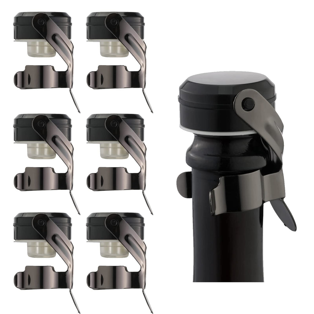 WOTOR Champagne&Wine Bottle Stoppers Stainless Steel with Food Grade Silicone, Leak Proof Keep Fresh Reusable Saver, Cork Suitable for Wine, Champagne, Cava, Prosecco and Sparkling (6 Pack Black）