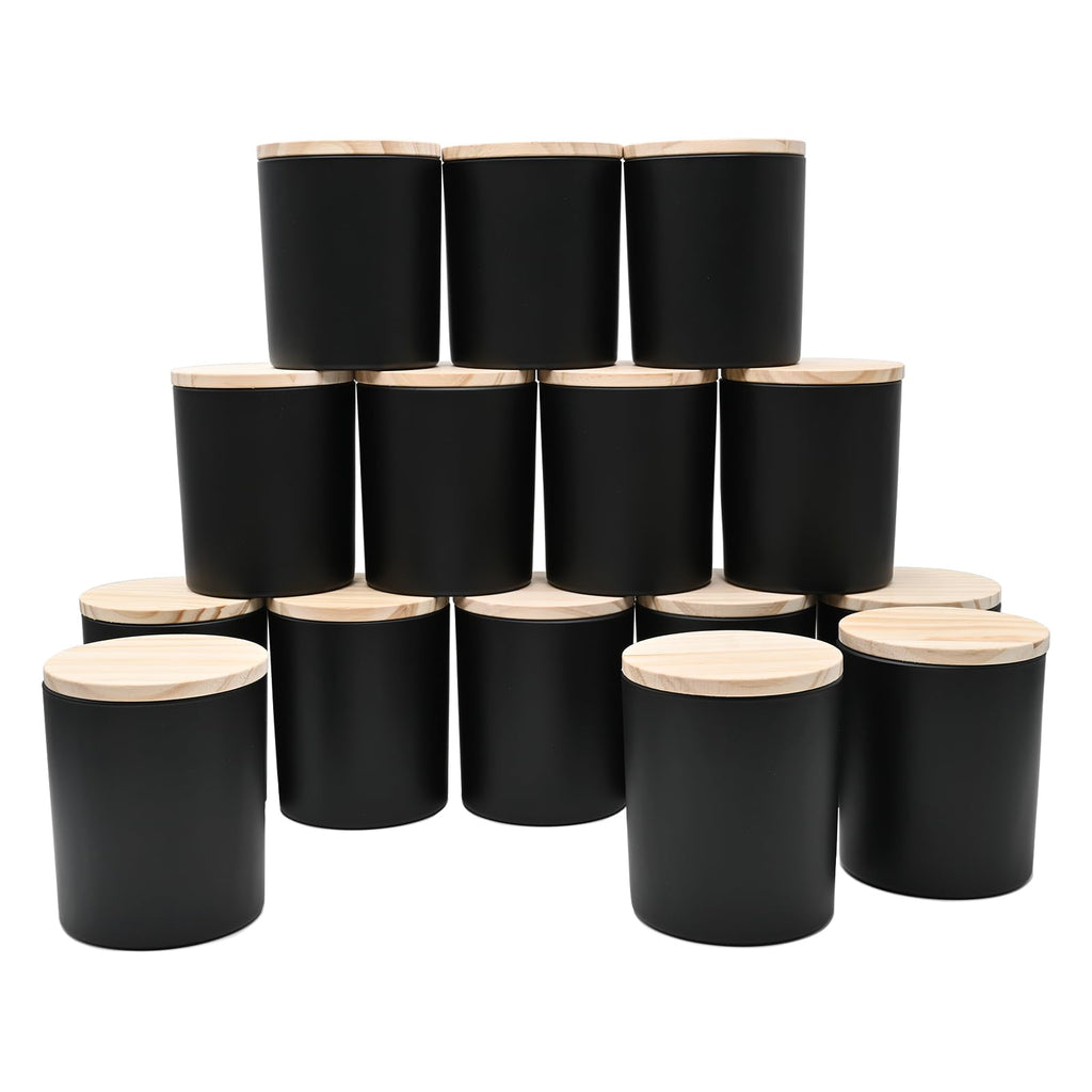 SHOWIN 10 OZ Thick Candle Jars for Making Candles 15 Pcs, Empty Jars with Wood Lids for Candle Making, Sample Container, Frosted Grey