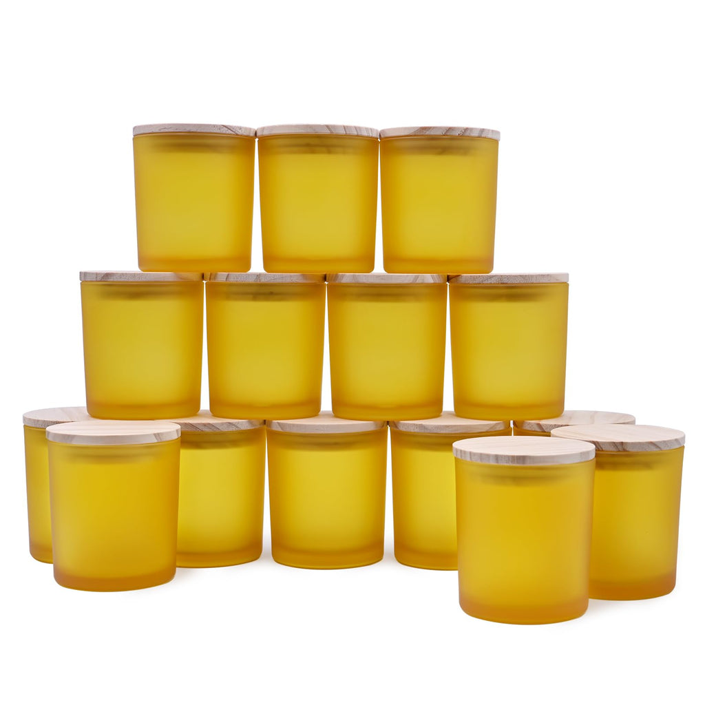 SHOWIN 10 OZ Thick Candle Jars for Making Candles 15 Pcs, Empty Jars with Wood Lids for Candle Making, Sample Container, Frosted Grey