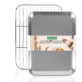 Bofolai 18/0 Stainless Steel Baking Sheet with Cooling Rack, 15.9 Inch Oven-Safe Non-Toxic Cookie Sheets for Baking, Coating Free & Rust Resistant for Healthy Family Baking, Easy to Clean, Heavy Duty