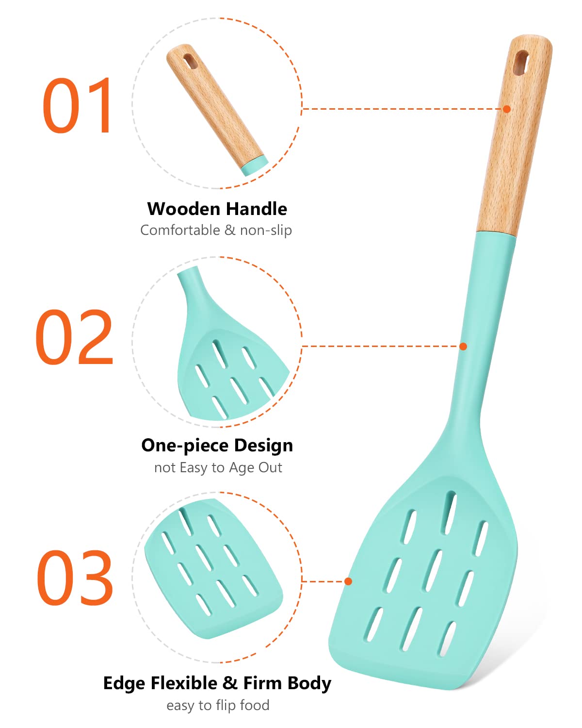 Badiano Silicone Spatula, Non Stick Turner for Cooking, Food Grade, Green