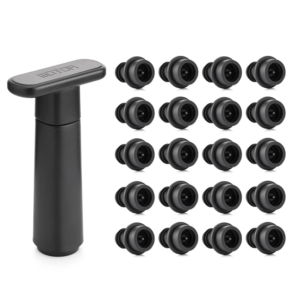 WOTOR Wine Saver Vacuum Pump with 20 Stoppers, Wine Preserver, Black