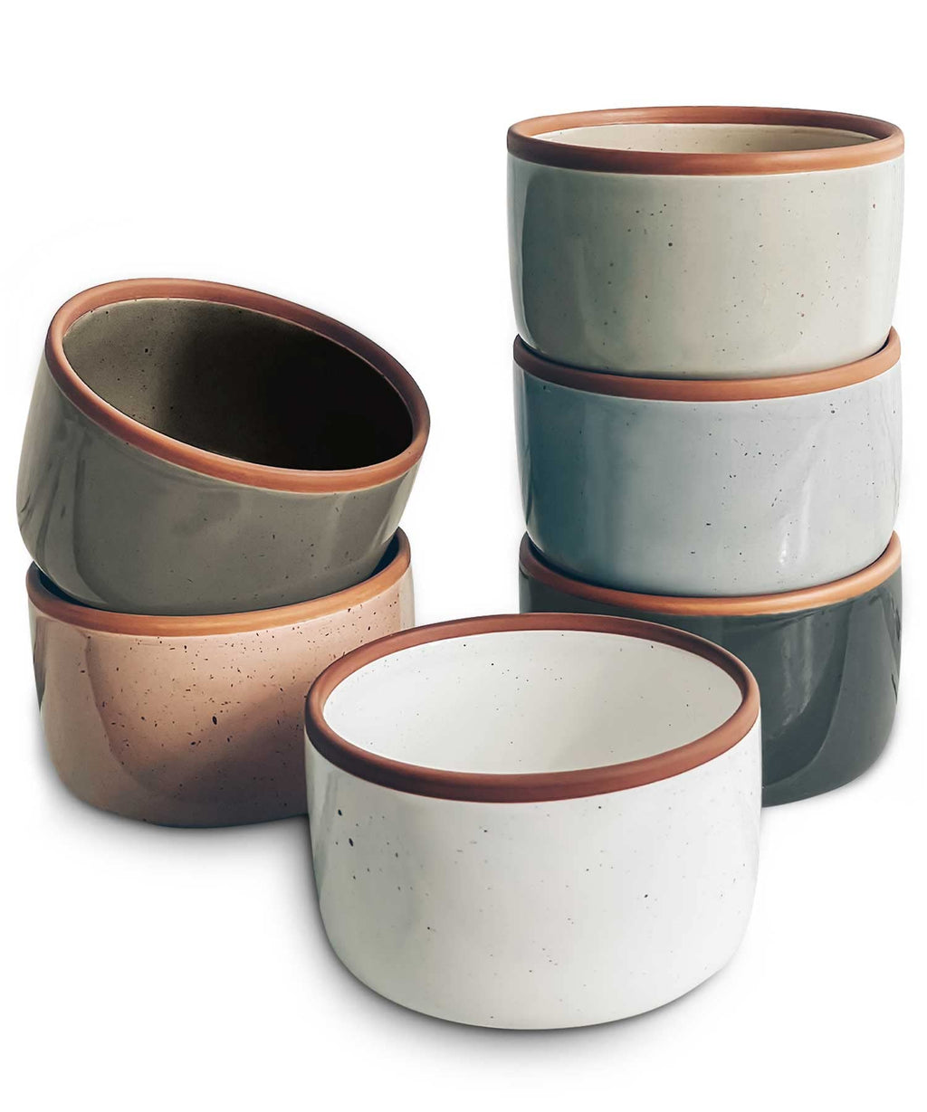 Mora 6oz Ceramic Ramekins, Set of 6 - Oven Safe Baking Dishes for Pudding, Creme Brulee, Souffle, Dip, Custard, Ice Cream