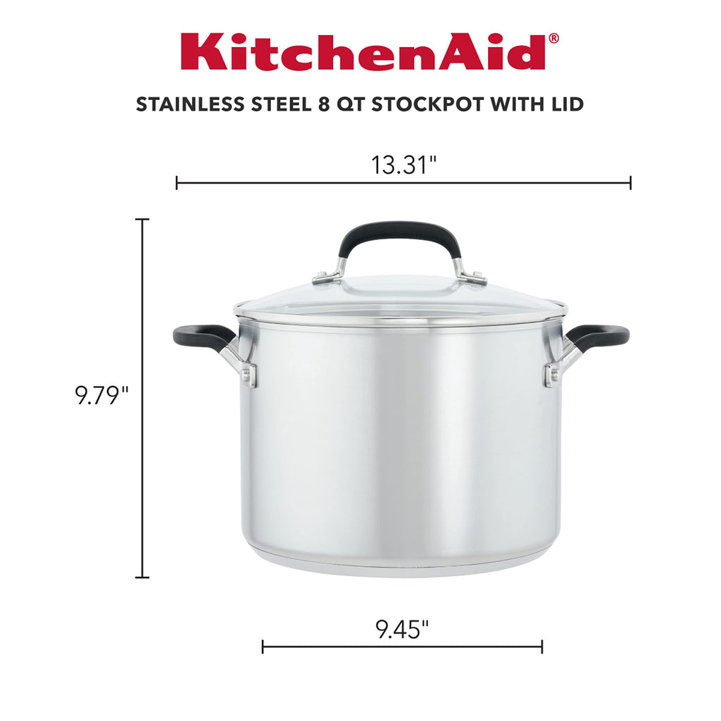 KitchenAid Induction Stock Pot with Lid, 8-Quart, Stainless Steel Stew Pot