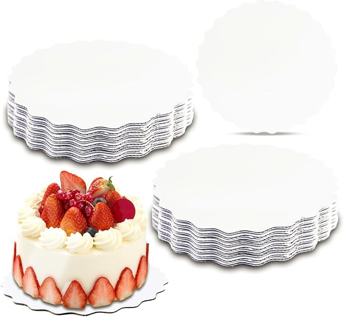 qiqee 11 Inch White Wave Cake Boards Round 15-Packs Circles Rounds Base Food-Grade Cardboard Wave Cake Plate（Thinner But Stronger）