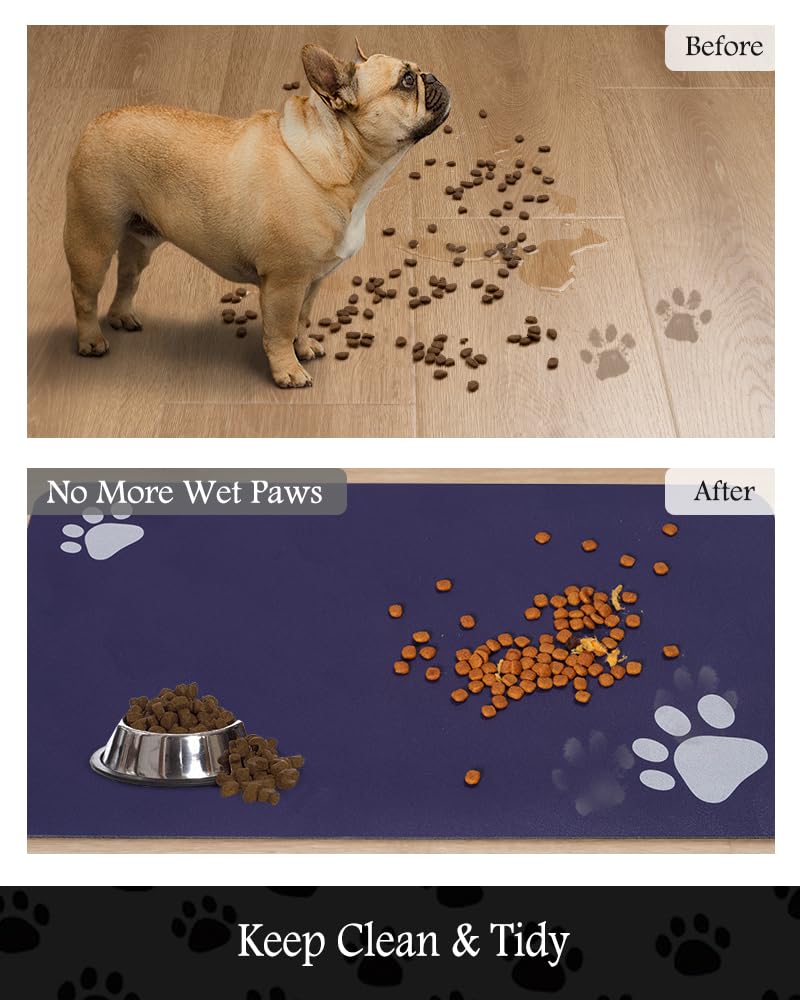 Pet Feeding Mat-Absorbent Dog Mat for Food and Water Bowl-No Stains Quick Dry Water Dispenser Mat-Dog Accessories Pet Supplies-Bowl for Messy Drinkers（Navy,12"x19"