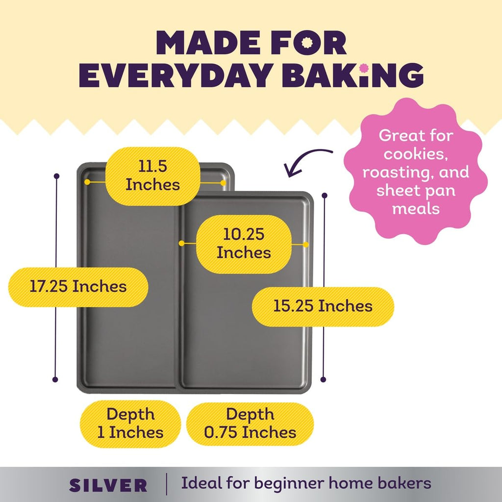 Wilton Silver Non-Stick Baking Sheet Set, Made Without PFAS, 2-Piece