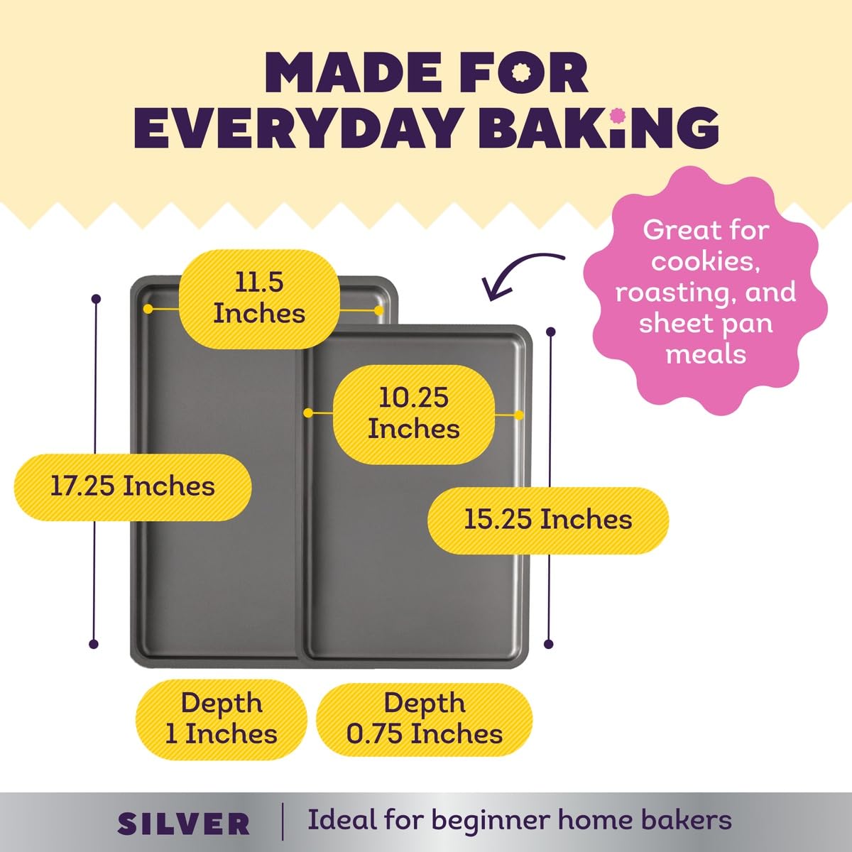 Wilton Silver Non-Stick Baking Sheet Set, Made Without PFAS, 2-Piece