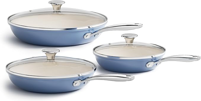 Redchef Nonstick 6-Piece Fry Pan Set, 8, 9.5, and 11 Inch Frying Pans with Tempered Glass Lids, Stay-Cool Handles, Dishwasher & Oven Safe, Induction Safe, Compatible with All Cooktops