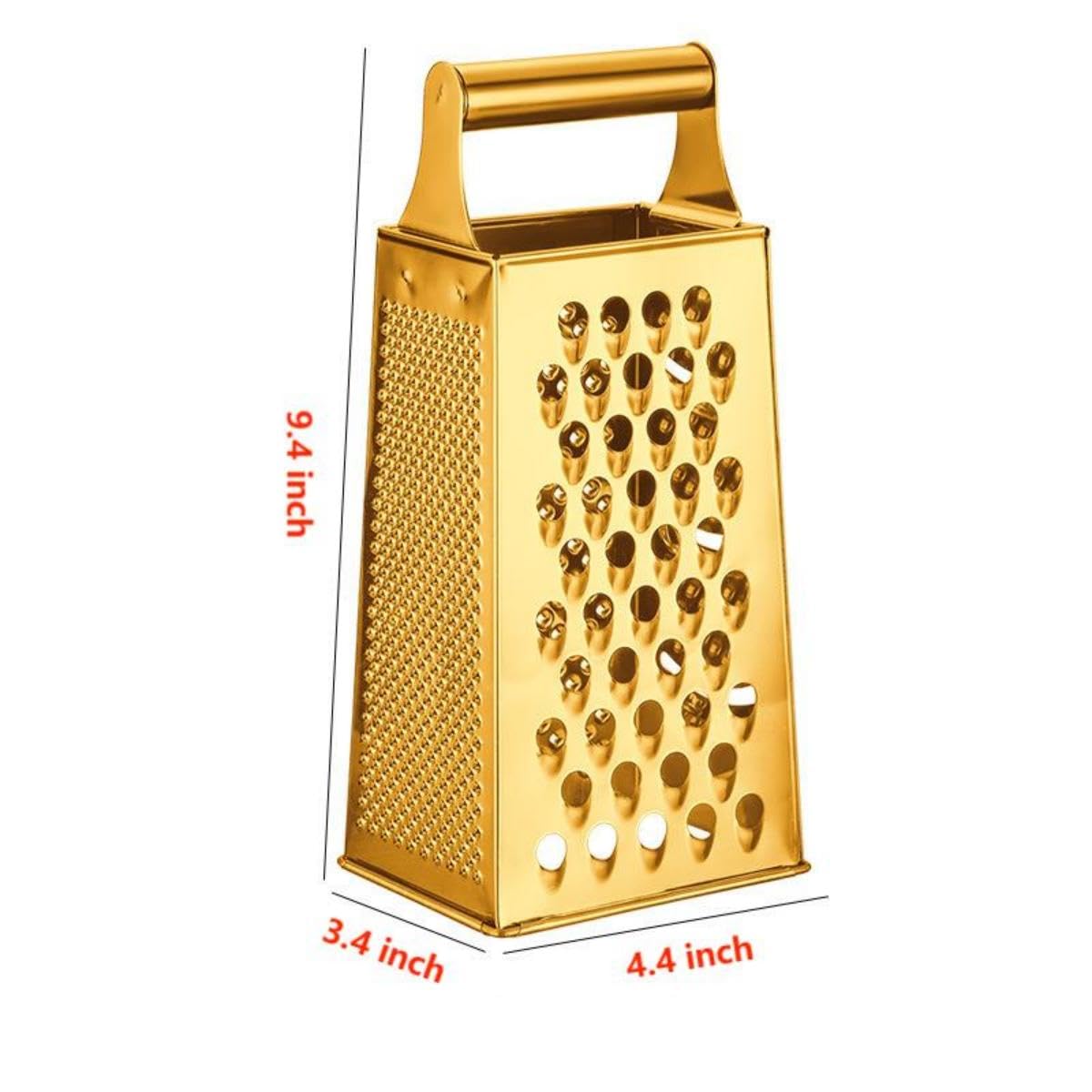 GUIYAL Stainless Steel 4 Sides Grater Slicer with Handle, Multifunctional Cutter Planing for Ginger, Garlic, Cucumbers, Carrots, Cheese, Potato, Ergonomic Design Kitchen Gadgets Accessories（Gold）