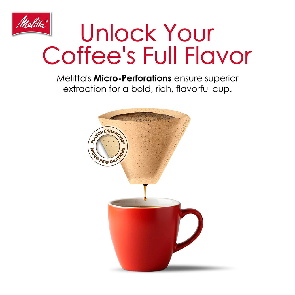 Melitta #4 Unbleached Coffee Filters, Premium, Natural Brown, Flavor Enhancing Coffee Filters for 8-12 Cup Coffee Makers, Kosher Certified, Compostable, 100 Count (Pack of 6)