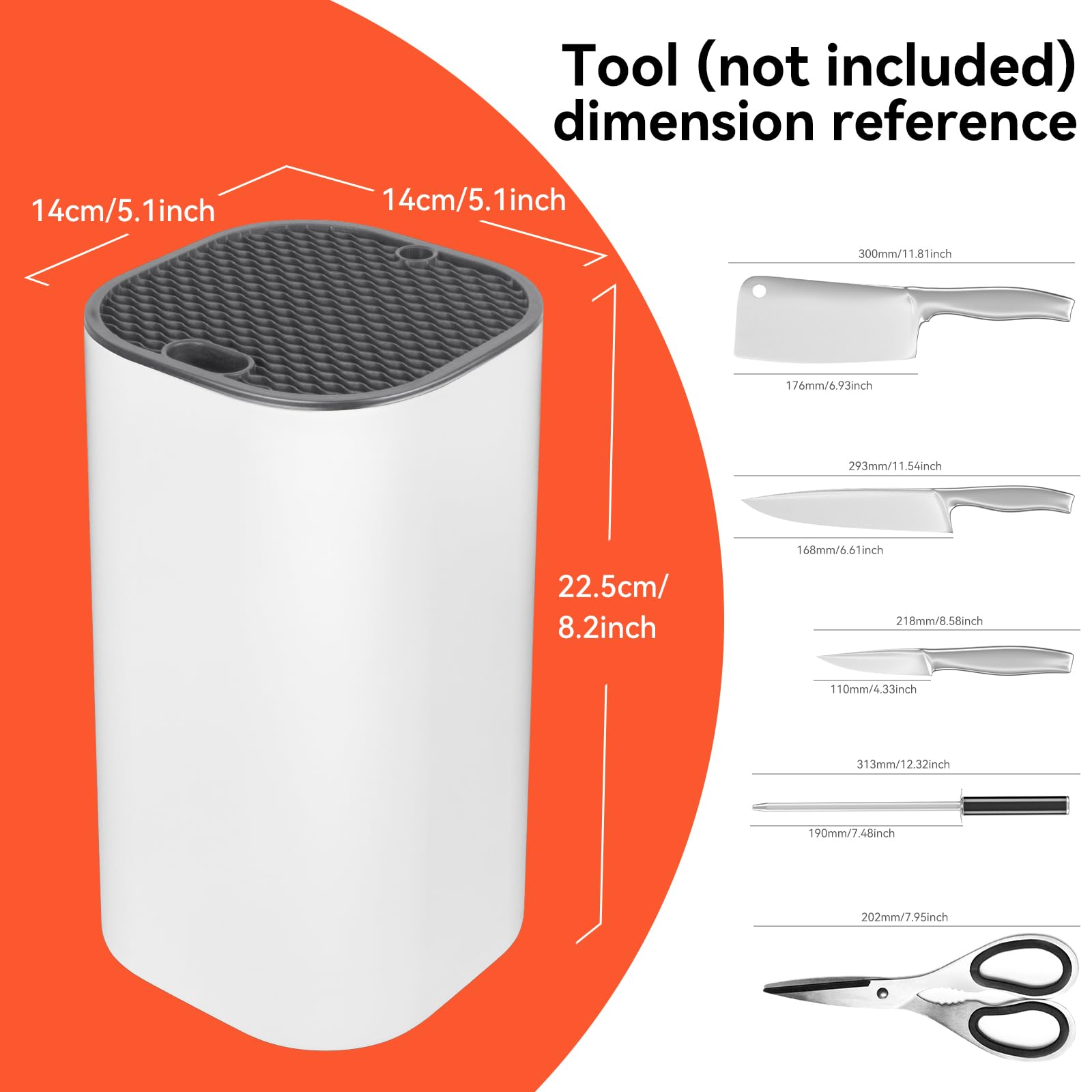 Fohil Knife Block without Knives, Universal Knife Block, Detachable Knife Holder, Space Saver Knife Storage Holder with Scissors Slot, Sharpening Bar Slot, Kitchen Knife Holder White