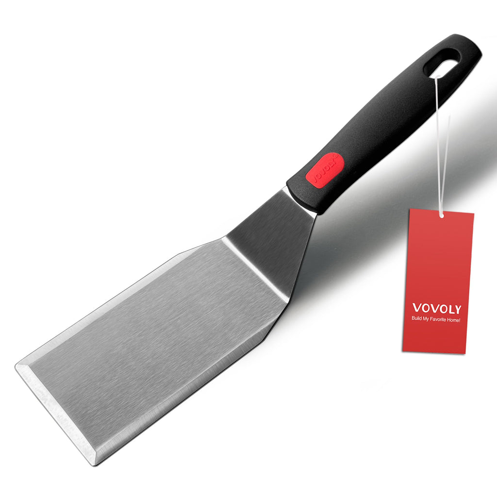 Professional Metal Spatula for Cast Iron Skillets and Flat Top Grills, Full Tang Silicone Handle,Thickened Stainless Steel Blade, Smash Burger Spatula Turner for Flipper, Cooking, BBQ, 5 x 2.75 Inch