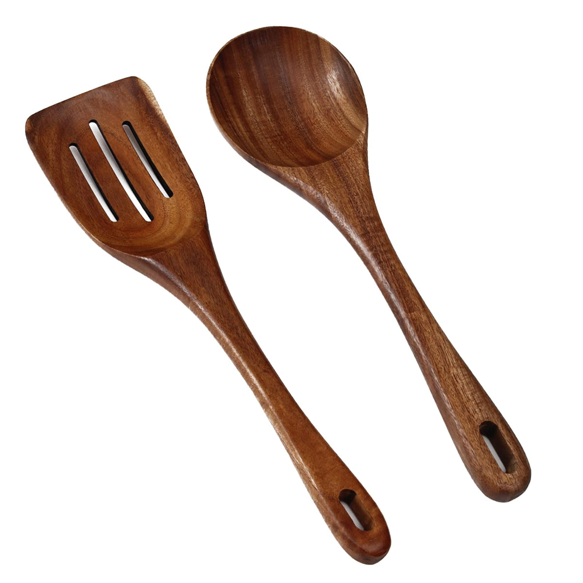 Zenxylo Wooden Spoons for Cooking, Wooden Cooking Spatula Turner and Spoon Set, 2-Piece, Sturdy, Lightweight and Heat Resistant