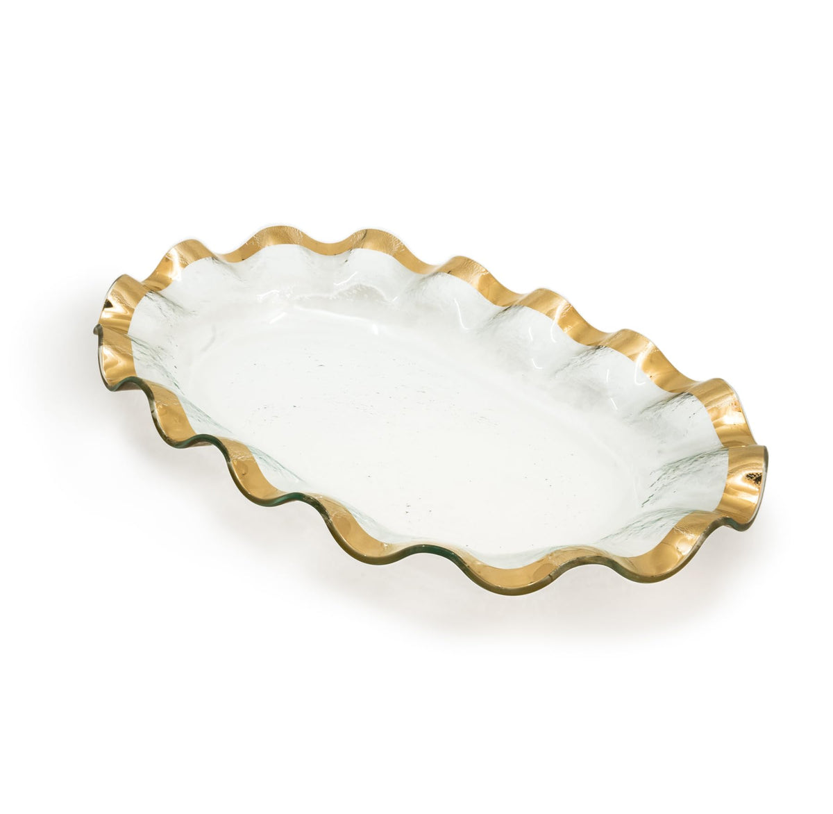 Annieglass Ruffle 8.25 x 6.5 Inch Dip Bowl with 24k Gold, Timeless Glass Tableware for all Occasions, Made in the USA