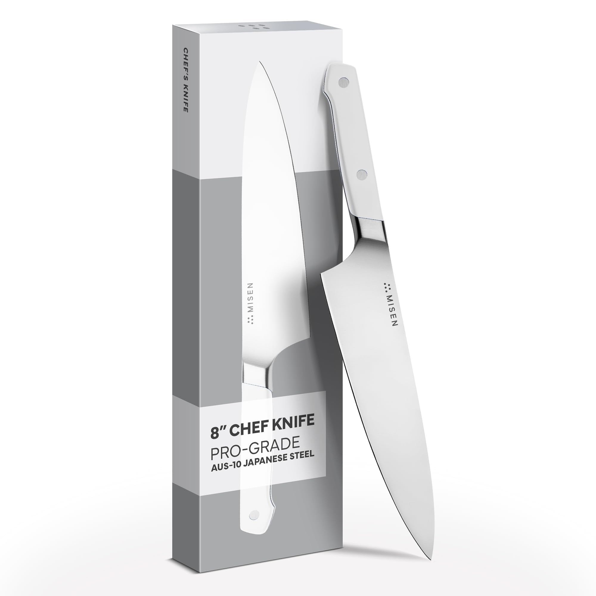 Misen 8 Inch Chef Knife, AUS-10 Japanese Stainless Steel - White