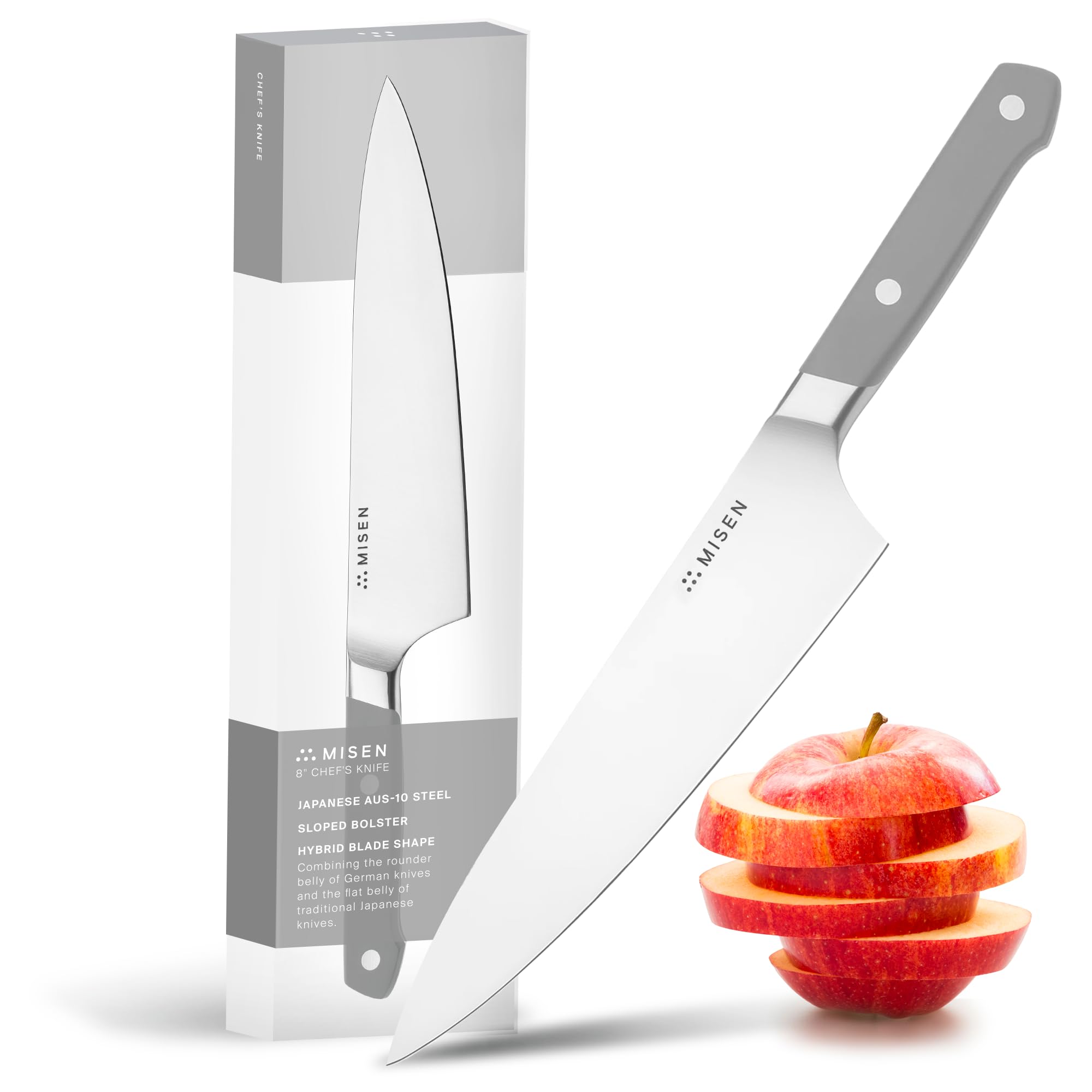 Misen 8 Inch Chef Knife, AUS-10 Japanese Stainless Steel - Gray