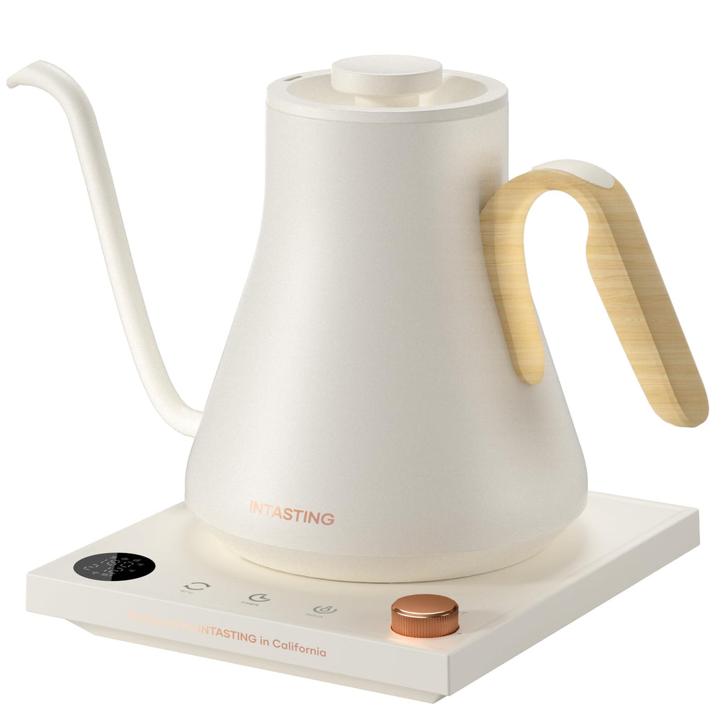 INTASTING Electric Kettle, Gooseneck Electric Kettle, ±1℉ Precise Temperature Control, Stainless Steel Interior, Quick Heating for Pour Over Coffee, Tea & Boiling Water, 0.9L (Black)