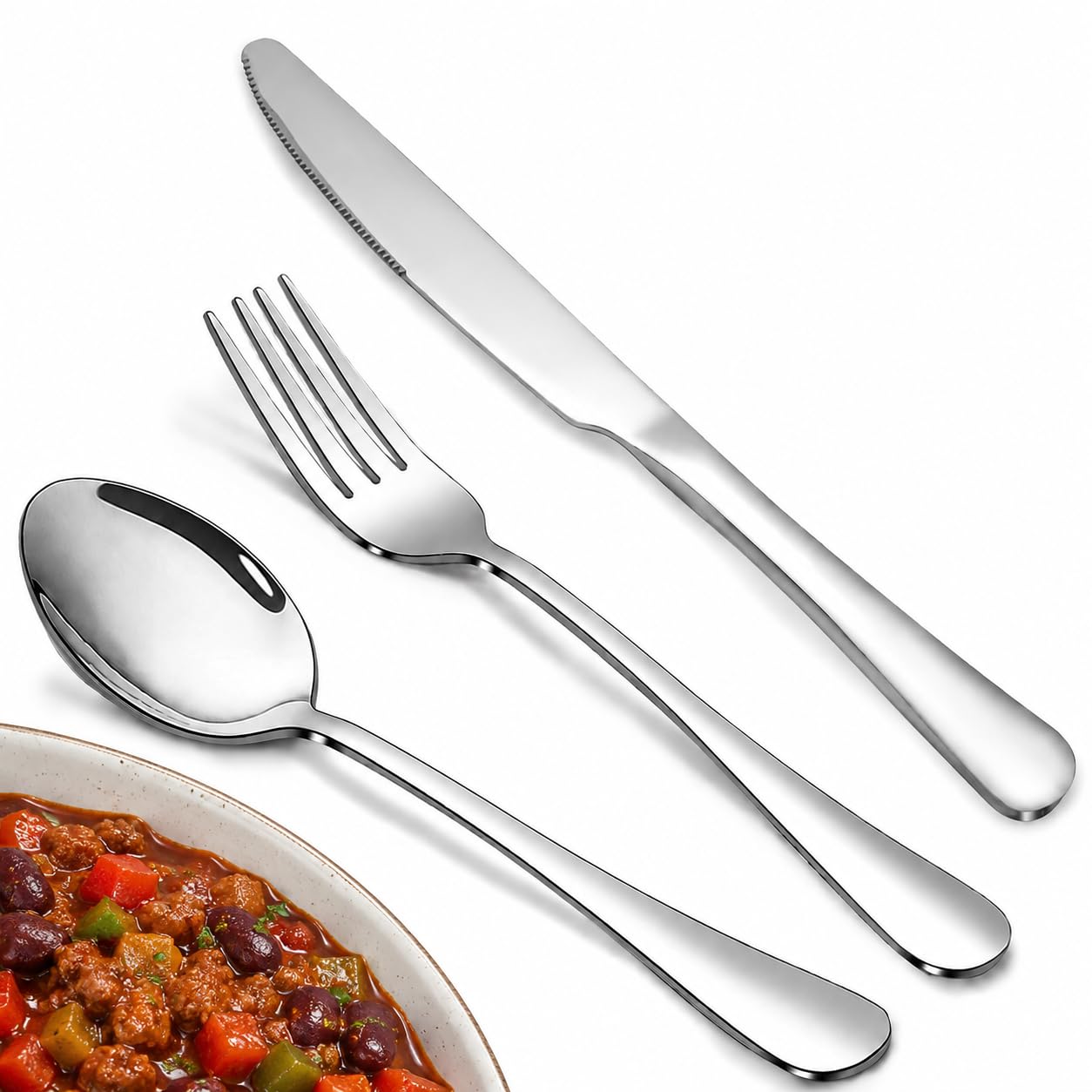 Silverware Set,SANTUO Stainless Steel Knives Spoon Forks Set for Home, Kitchen and Restaurant, Mirror Polished& Dishwasher Safe (12pcs-Silverware set)