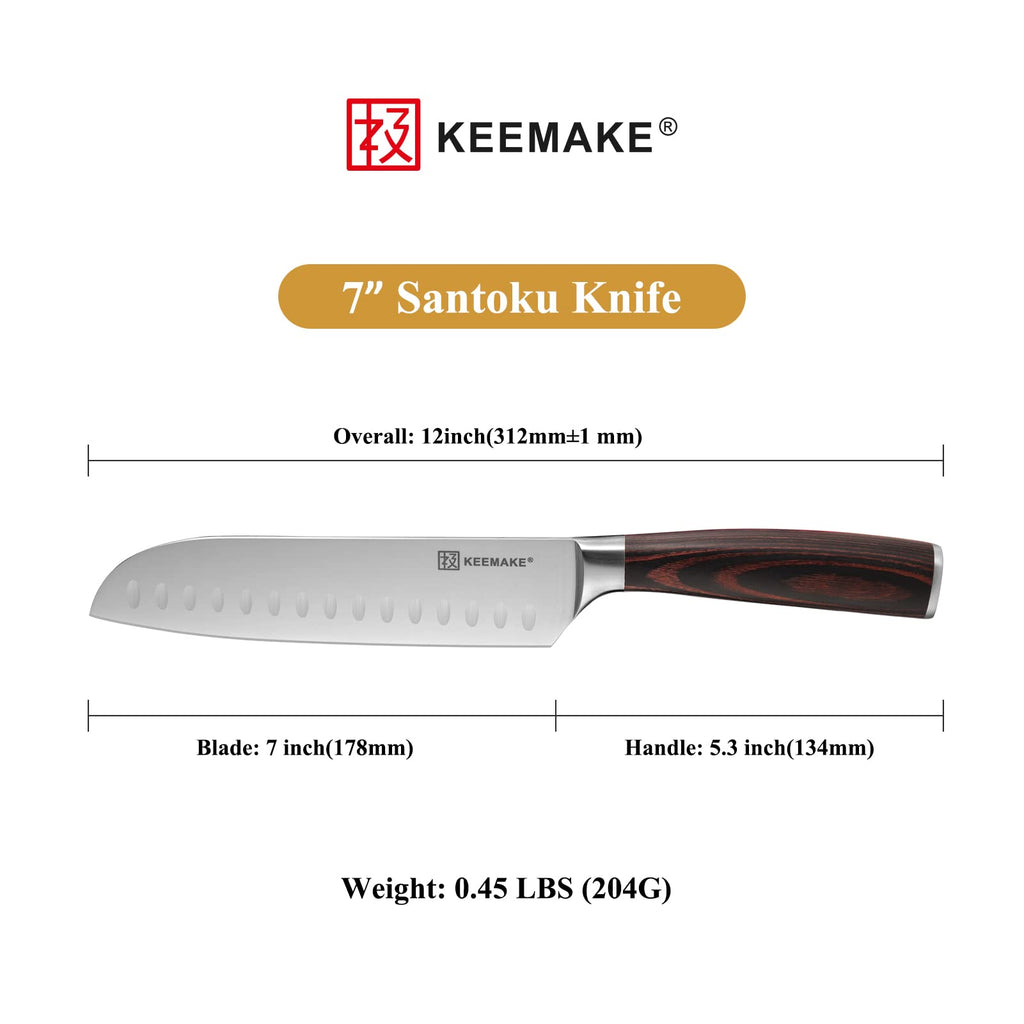 KEEMAKE Santoku Knife Set of 2pcs, Japanese Chef Knife Sets with German High Carbon Stainless Steel 1.4116 Kitchen Knives, Pakkawood Handle Knife for Kitchen