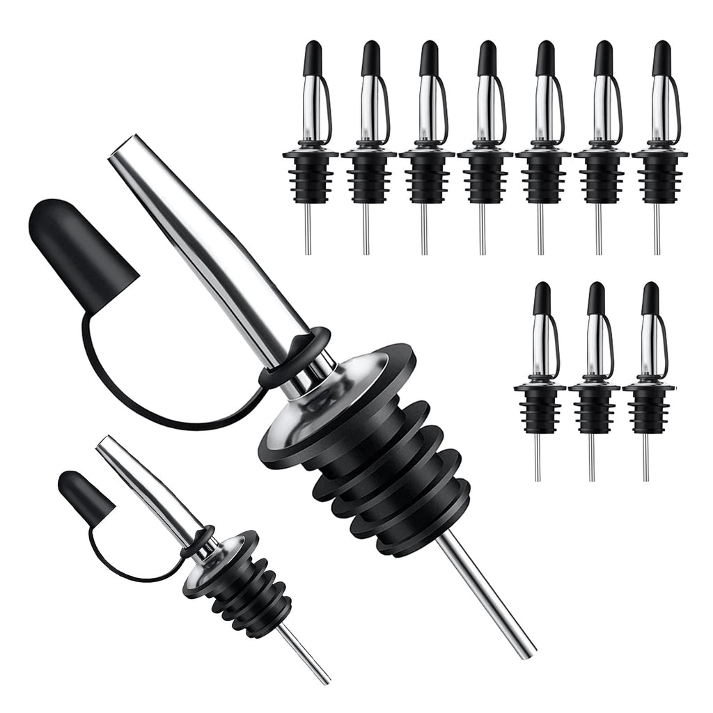 Pafusen 12 Pack Liquor Bottle Pourers, Liquor Pour Spout for Liquor Bottles, Stainless Steel Olive oil Dispenser Spout, Alcohol Pourer Spouts Dust Caps Long Covers, Sliver