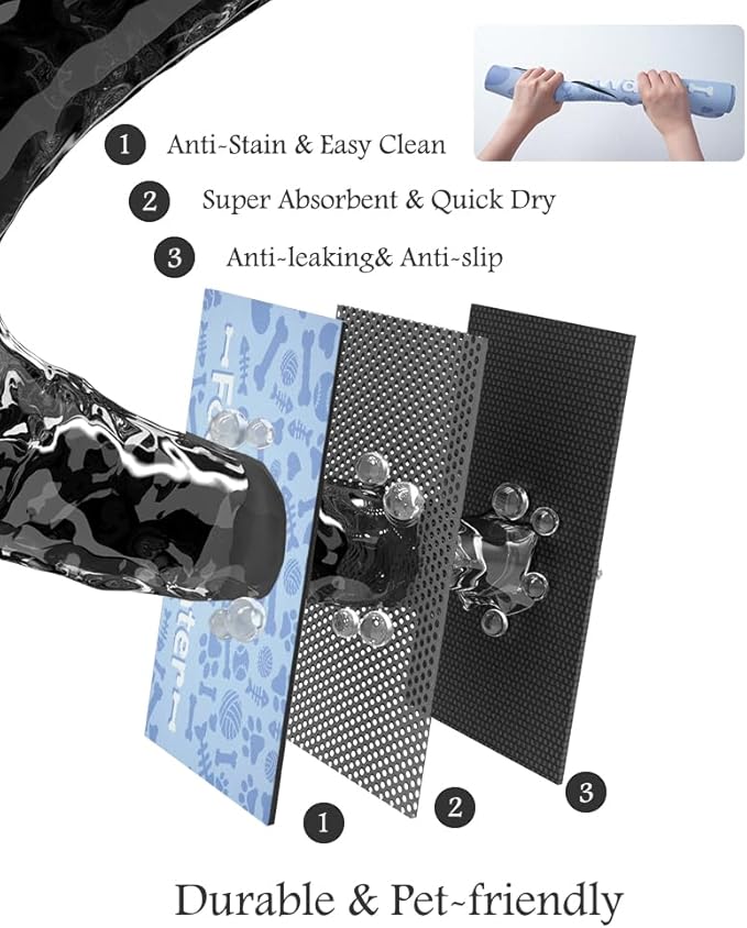 Pet Feeding Mat-Absorbent Dog Mat for Food and Water Bowl-No Stains Quick Dry Water Dispenser Mat-Dog Accessories Pet Supplies-Bowl for Messy Drinkers（Bone,16"x24"