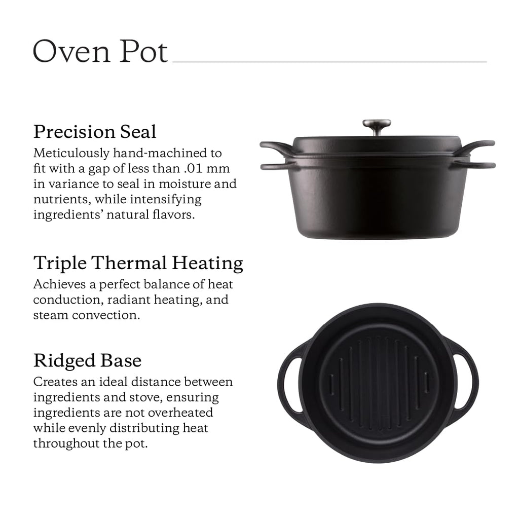 Vermicular Oven Pot 18cm (1.8qt), Enameled Cast Iron Pot - Matte Black