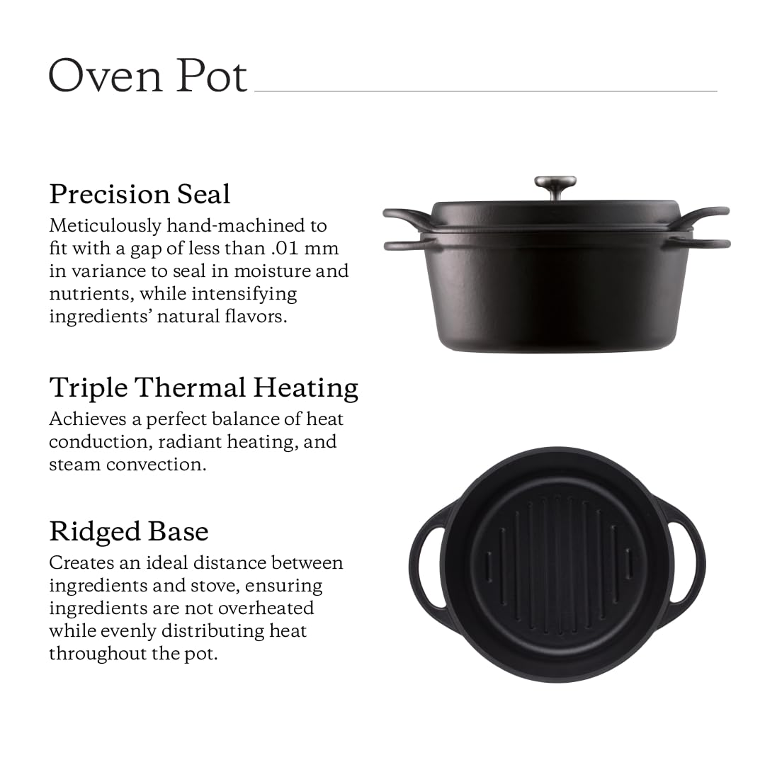 Vermicular Oven Pot 18cm (1.8qt), Enameled Cast Iron Pot - Matte Black